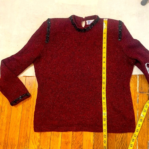 Vintage Dunollie Looms summery red sweater w/black sequin trim - Picture 8 of 9
